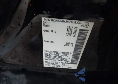 2017 Nissan Altima 2.5/S/Sv/Sl/Sr from USA, damaged, VIN 1N4AL3AP1HC230266